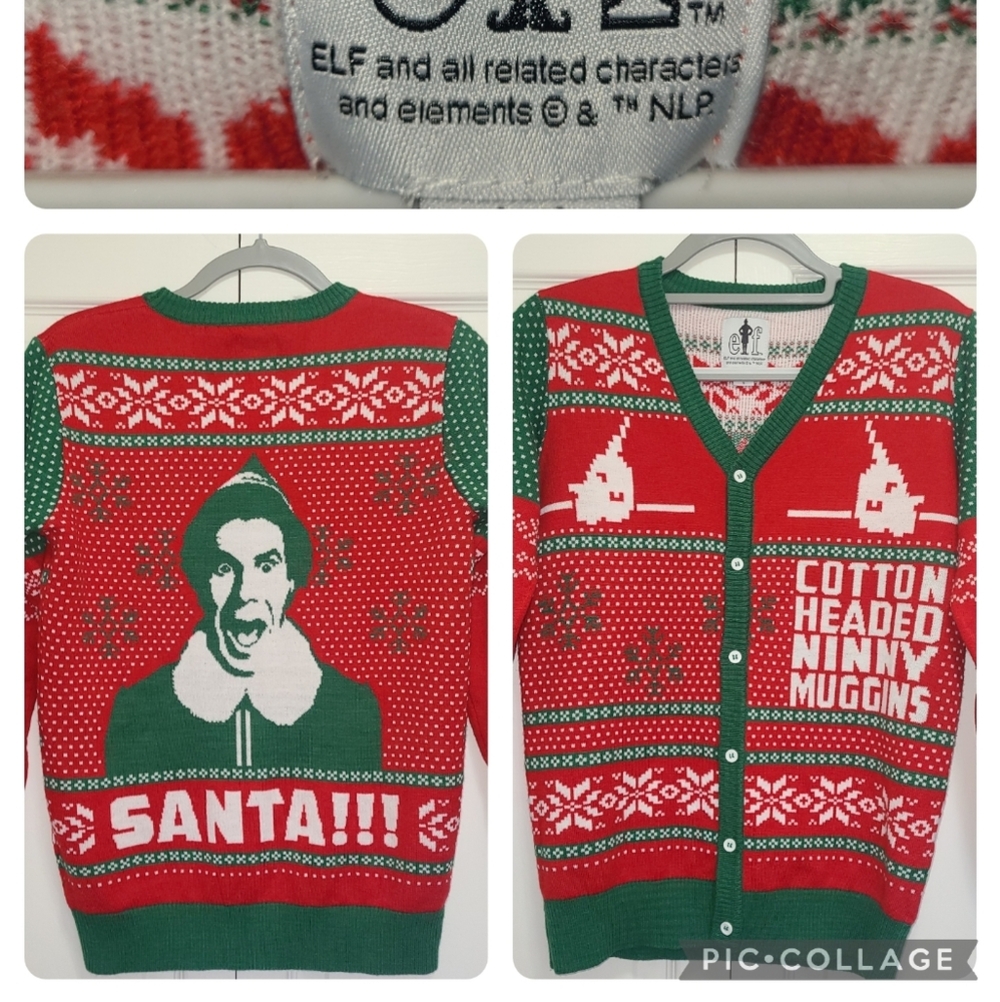ELF The Movie Men's S Headed‎ Ninny Muggins Button-Down Ugly Christmas Sweater